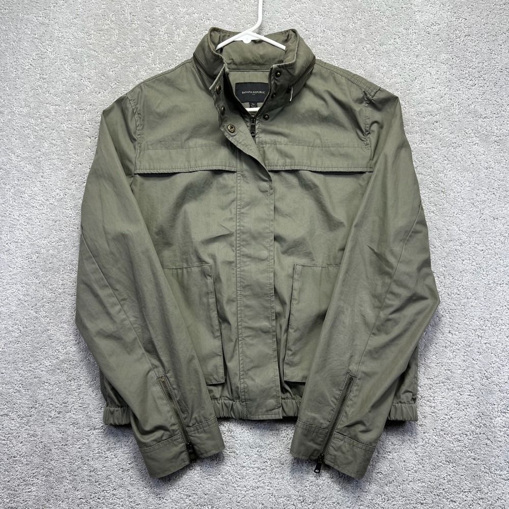 Banana Republic Jacket Womens XL Green Cotton Bomber Utility Field Coat Hooded